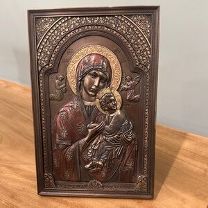 Mary & Jesus Religious Wall Art Bronze Christian  3-D picture catholic vintage